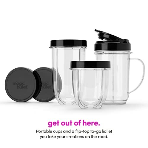 Magic Bullet portable cups with lids and a flip-top to-go lid