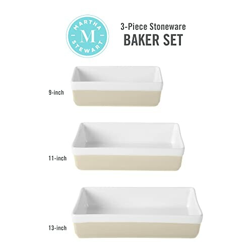 Martha Stewart 3-piece stoneware baker set with 9, 11, and 13-inch dishes.