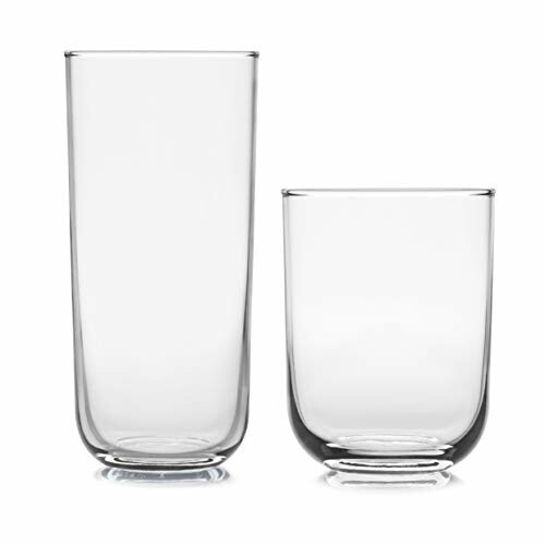 Two clear glass tumblers, one tall and one short.